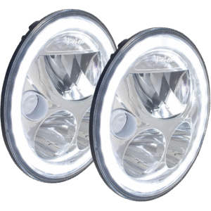 JEEP JK HEADLIGHTS. PAIR OF 7" BLACK CHROME ROUND VX LED HEADLIGHT W/ LOW-HIGH-HALO INCL ANTI FLICK