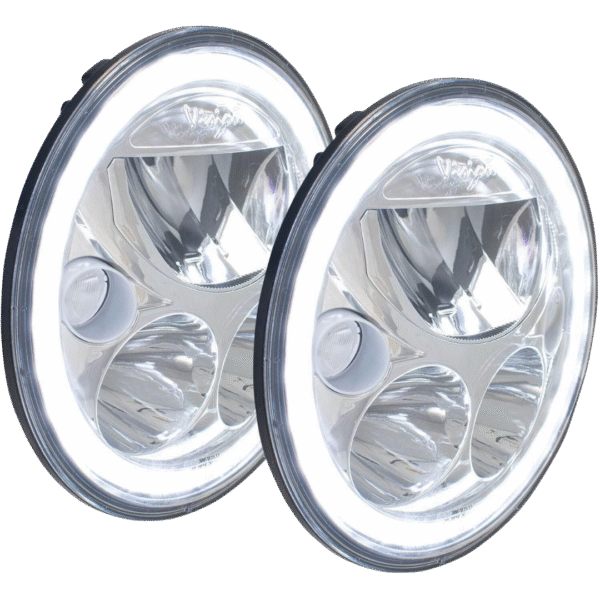 JEEP JK HEADLIGHTS. PAIR OF 7" BLACK CHROME ROUND VX LED HEADLIGHT W/ LOW-HIGH-HALO INCL ANTI FLICK