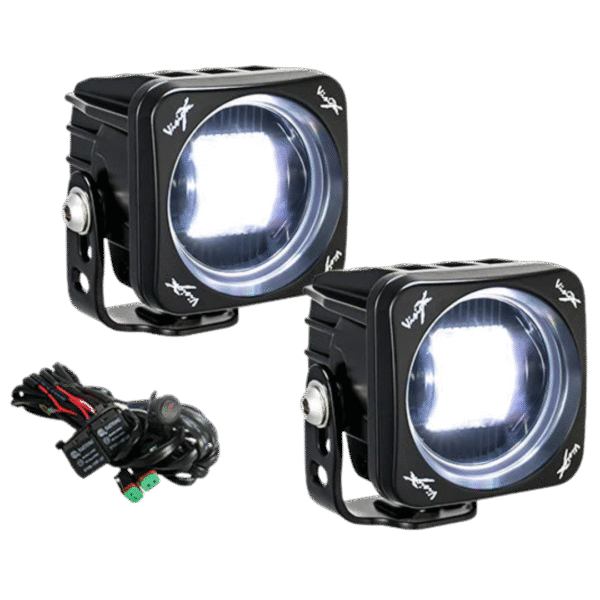 PAIR OF 3" SQUARE MINI CANNONS SAE J583 FOG BEAM PATTERN W/ HARNESS